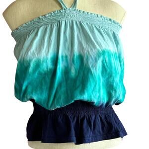 Womens Top Size XS Blue Ombre Tie Dye Crop Halter Beach Hippie Vacation Festival